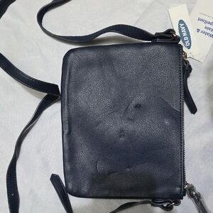 Old Navy Women's Dark Blue Leather And Suede Crossbody Bag